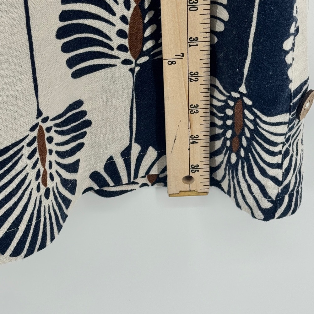 Charlie B Navy Cream Palm Fan Print Linen Blend Shift Dress Side Buttons‎ Medium - Picture 5 of 9